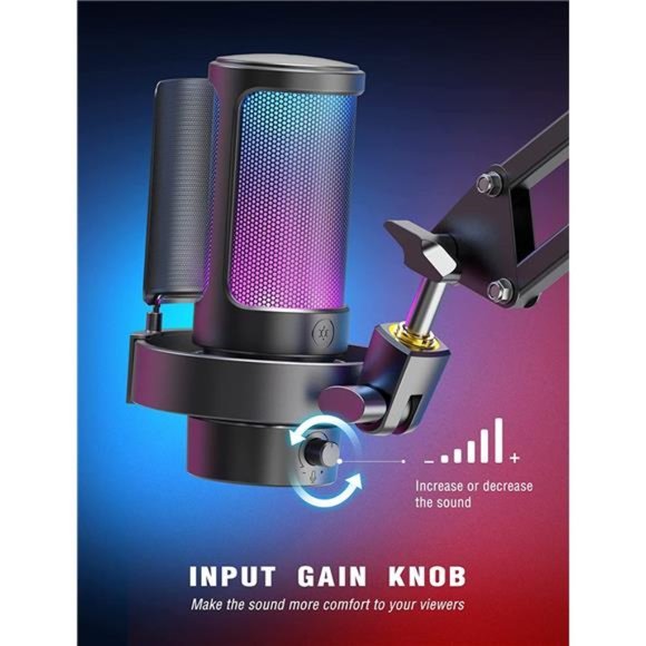 Gaming Microphone for Streaming, Podcasts, Condenser Computer Desktop Mic - Picture 3 of 5